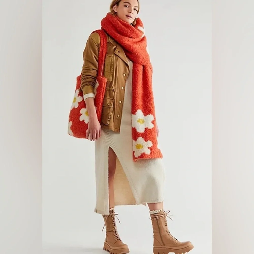 Free people Anthropologie Daisy oversized scarf in tote bag NWT